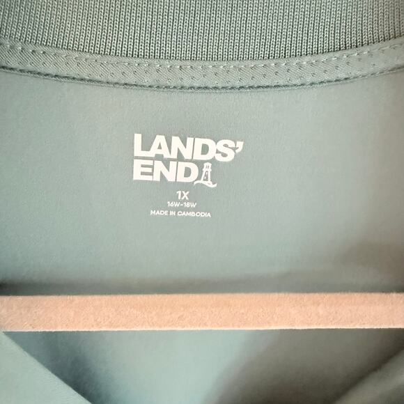 LANDS’ END Women’s Short Sleeve High Impact Polo (1X, green) - Picture 5 of 5